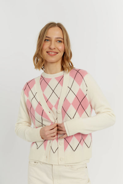 Salmon Wool-Cashmere Diamond Sweater