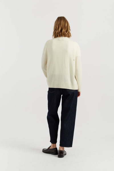Cream Wool-Cashmere Snoopy Embroidered Cardigan