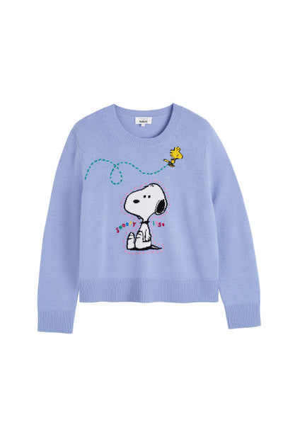 Baby-Blue Wool-Cashmere Snoopy Embroidered Sweater
