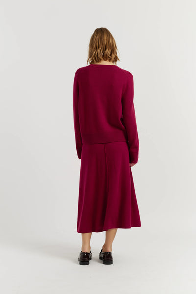 Cherry Wool-Cashmere Snoopy Embroidered Sweater
