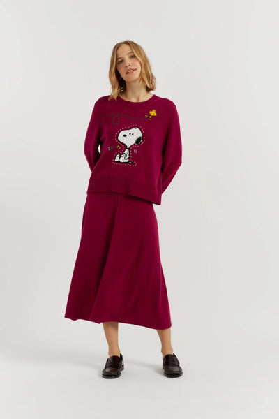 Cherry Wool-Cashmere Snoopy Embroidered Sweater