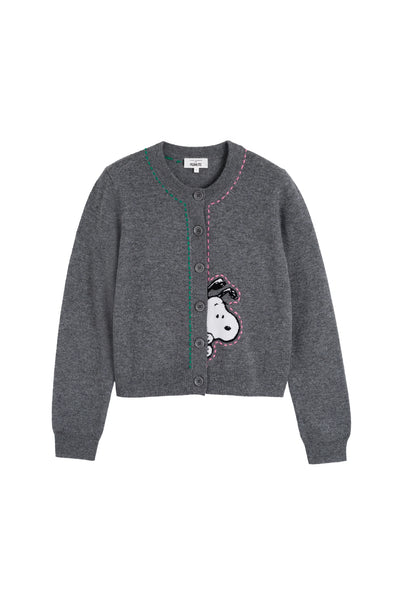 Grey Wool-Cashmere Snoopy Peep Cardigan