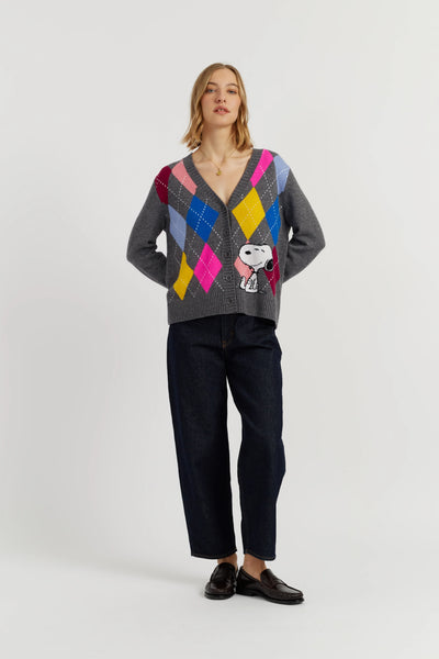Multi Wool-Cashmere Snoopy Argyle Cardigan