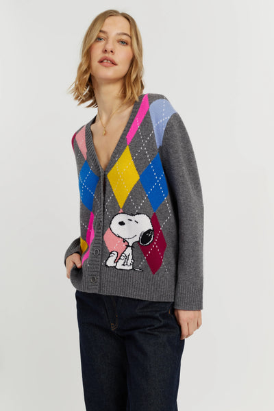 Multi Wool-Cashmere Snoopy Argyle Cardigan