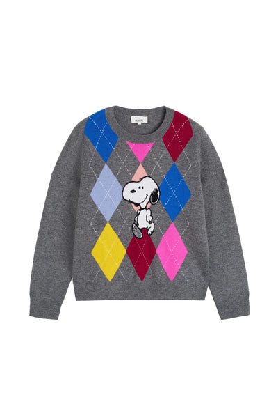 Multi Wool-Cashmere Snoopy Argyle Sweater