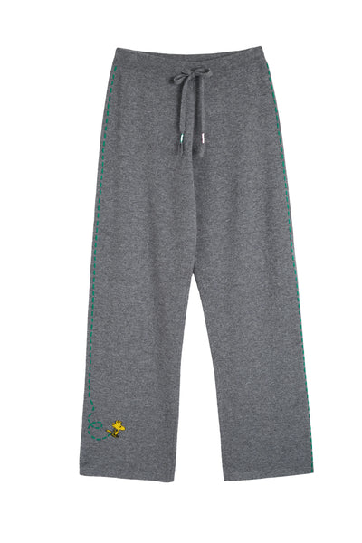Grey Wool-Cashmere Peanuts Wide Leg Track Pants
