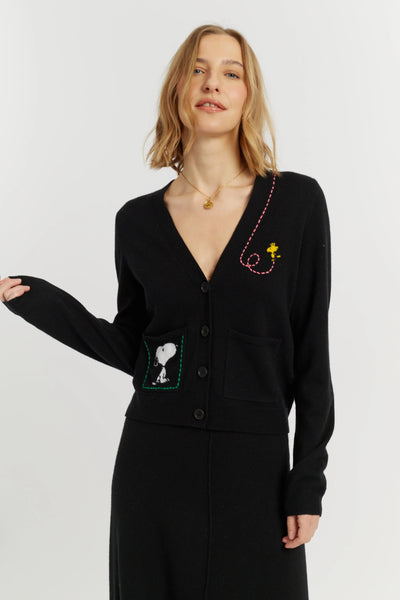 Black Wool-Cashmere Snoopy Pocket Cardigan