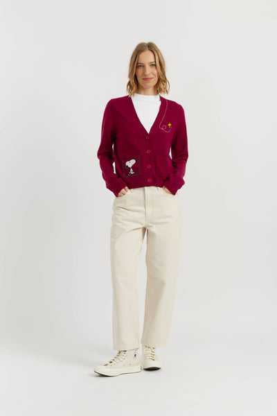 Cherry Wool-Cashmere Snoopy Pocket Cardigan
