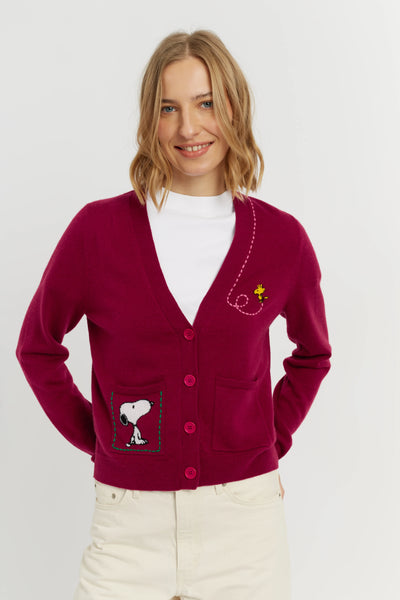 Cherry Wool-Cashmere Snoopy Pocket Cardigan