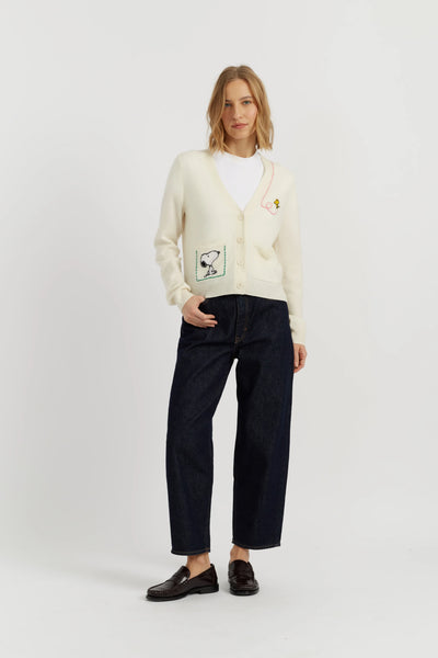 Cream Wool-Cashmere Snoopy Pocket Cardigan