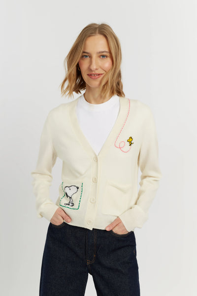 Cream Wool-Cashmere Snoopy Pocket Cardigan