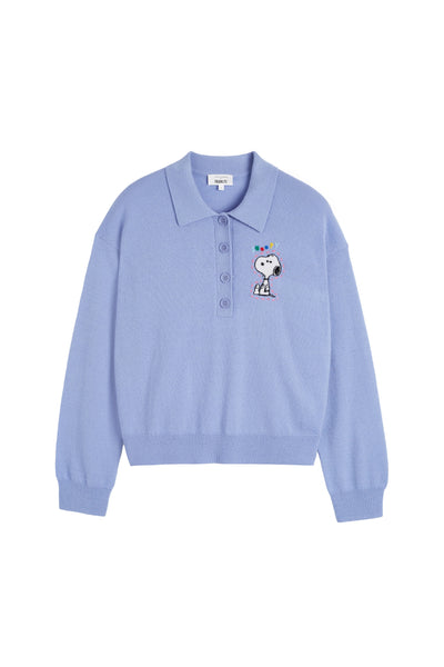 Baby-Blue Wool-Cashmere Snoopy Polo Sweater