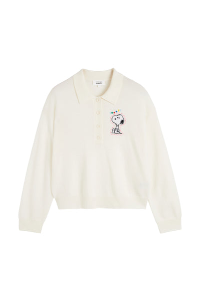 Cream Wool-Cashmere Snoopy Polo Sweater