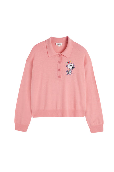 Salmon Wool-Cashmere Snoopy Polo Sweater