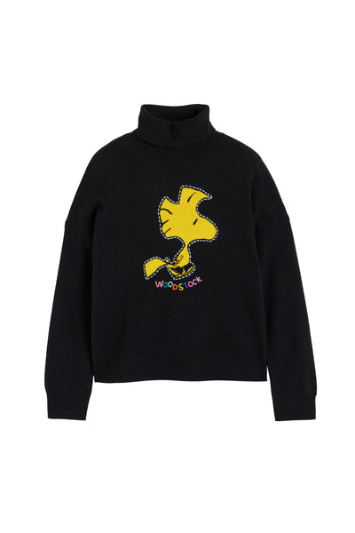 Black Wool-Cashmere Woodstock Roll Neck Sweater