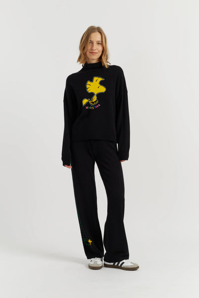 Black Wool-Cashmere Woodstock Roll Neck Sweater