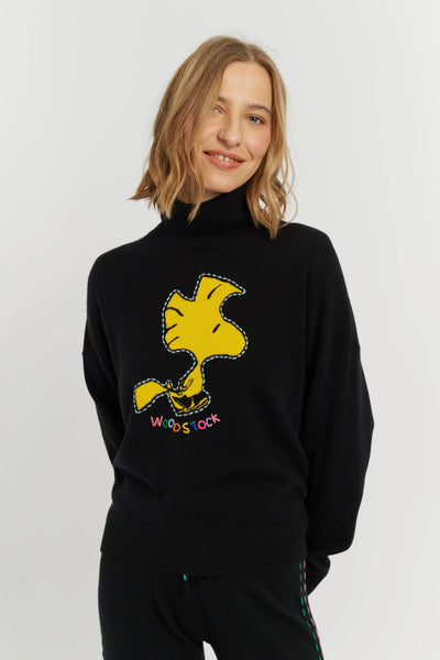 Black Wool-Cashmere Woodstock Roll Neck Sweater