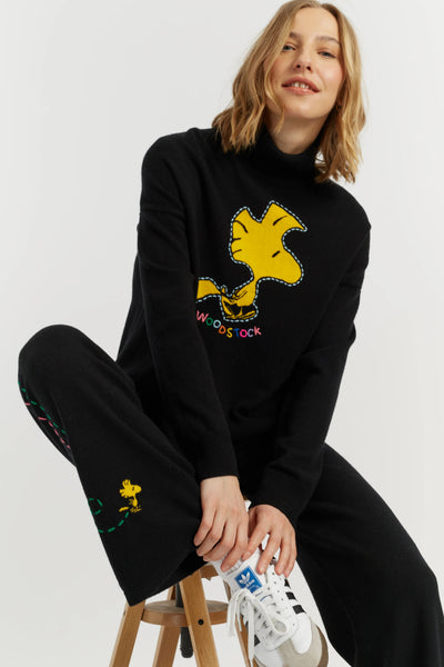 Black Wool-Cashmere Woodstock Roll Neck Sweater