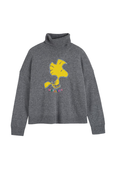 Grey Wool-Cashmere Woodstock Roll Neck Sweater