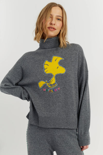 Grey Wool-Cashmere Woodstock Roll Neck Sweater