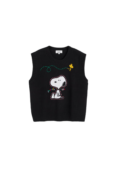 Black Wool-Cashmere Snoopy Tank