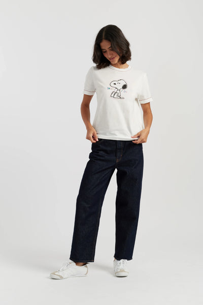 Cream Cotton Snoopy Embroidered T-Shirt