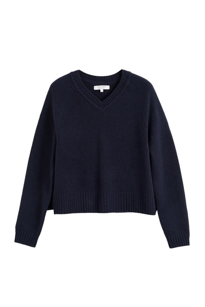 Navy Wool-Cashmere V-neck Sweater