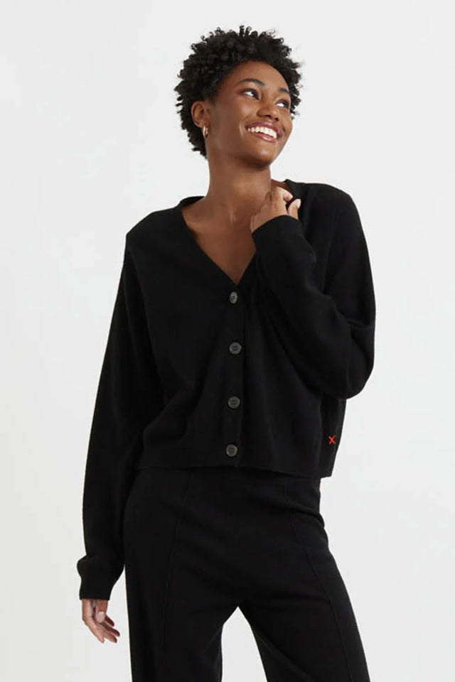 Black Wool-Cashmere Cropped Cardigan image 1