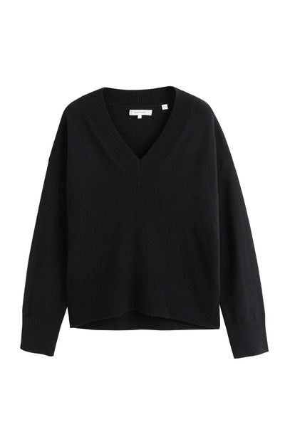 Black Wool-Cashmere V-Neck Sweater