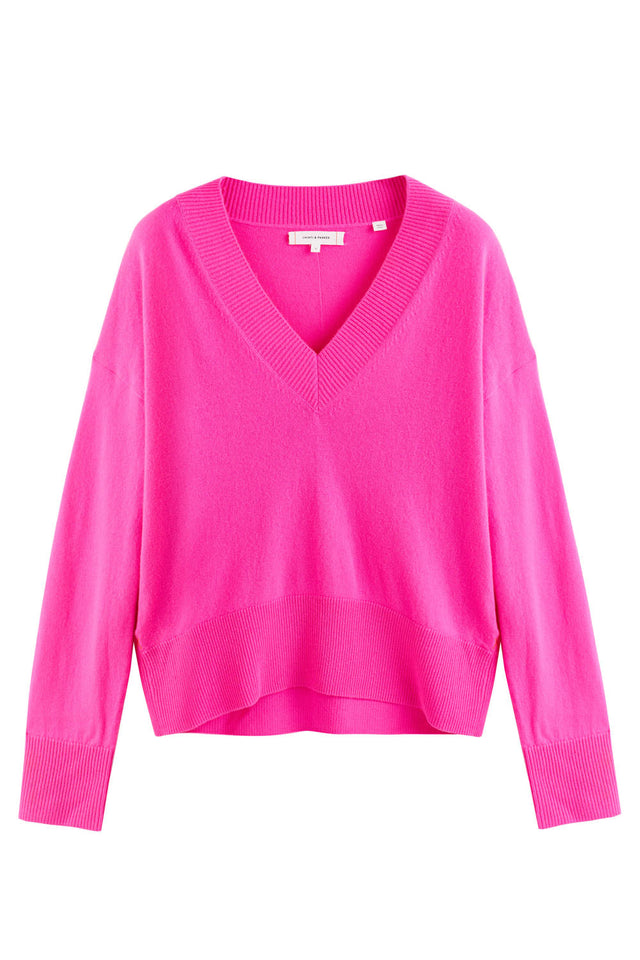 Fuchsia Wool-Cashmere V-Neck Sweater image 2