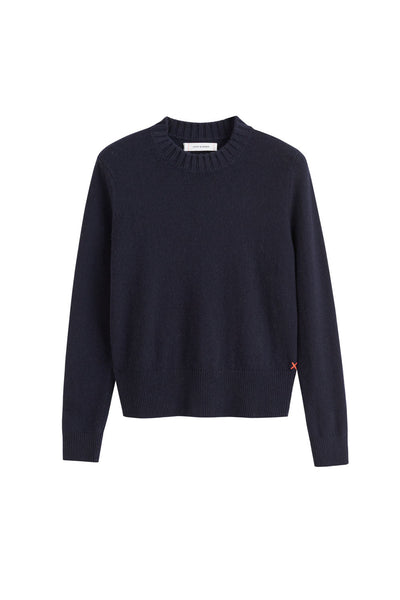 Navy Wool-Cashmere Cropped Sweater