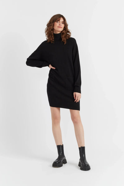 Black Wool-Cashmere Mini Rollneck Dress