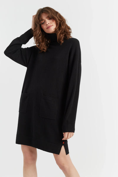 Black Wool-Cashmere Mini Rollneck Dress