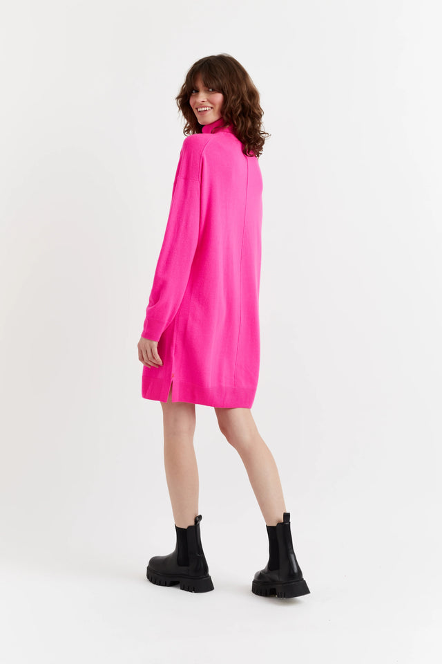 Fuchsia Wool-Cashmere Mini Rollneck Dress image 3