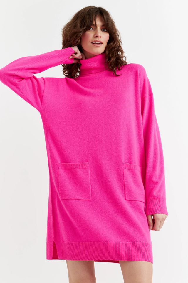 Fuchsia Wool-Cashmere Mini Rollneck Dress image 1