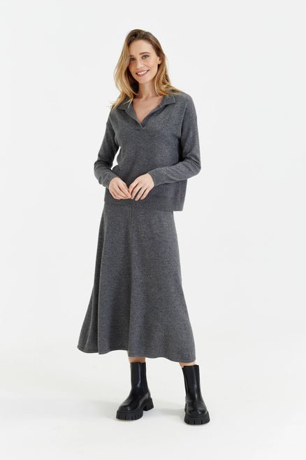 Grey Wool-Cashmere Midi Skirt