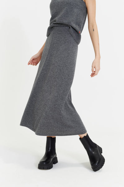 Grey Wool-Cashmere Midi Skirt