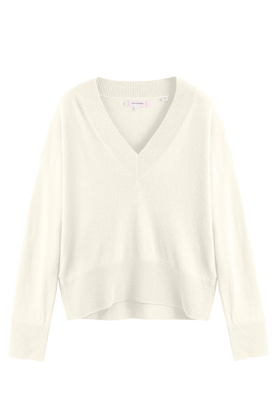 Cream Wool-Cashmere V-Neck Sweater