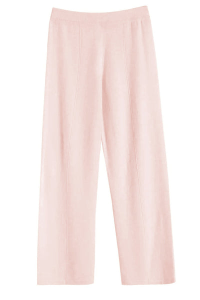 Pink-Melange Wool-Cashmere Wide-Leg Track Pants