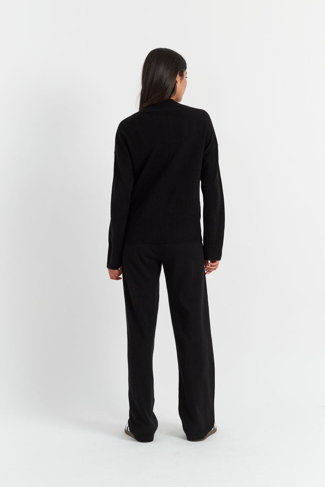 Black Wool-Cashmere Wide-Leg Track Pants image 3