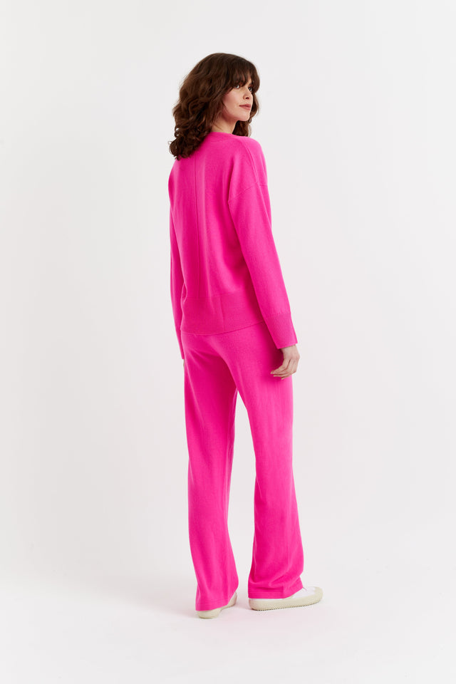 Fuchsia Wool-Cashmere V-Neck Sweater image 3