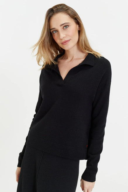 Black Wool-Cashmere Collared Sweater