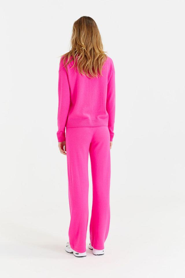 Fuchsia Wool-Cashmere Wide-Leg Track Pants image 2