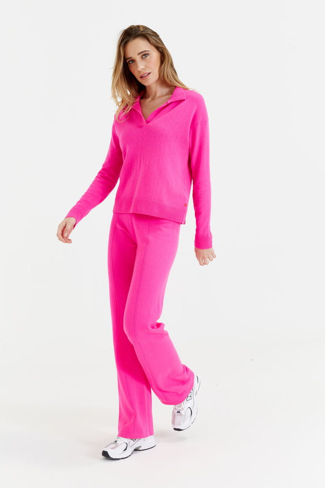 Fuchsia Wool-Cashmere Wide-Leg Track Pants image 1