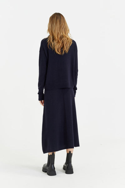 Navy Wool-Cashmere Collared Sweater