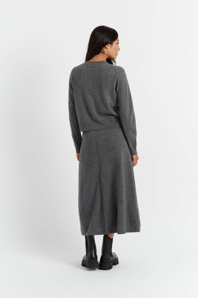 Grey Wool-Cashmere Crew Neck Cardigan