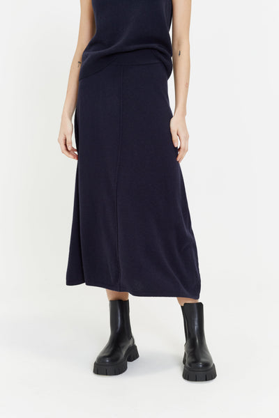 Navy Wool-Cashmere Midi Skirt
