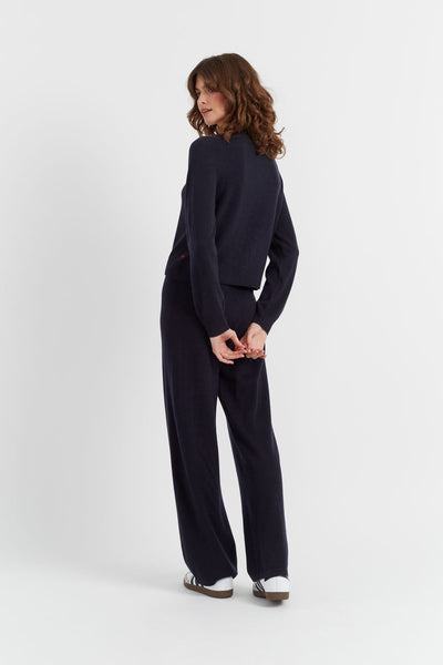 Navy Wool-Cashmere Crew Neck Cardigan