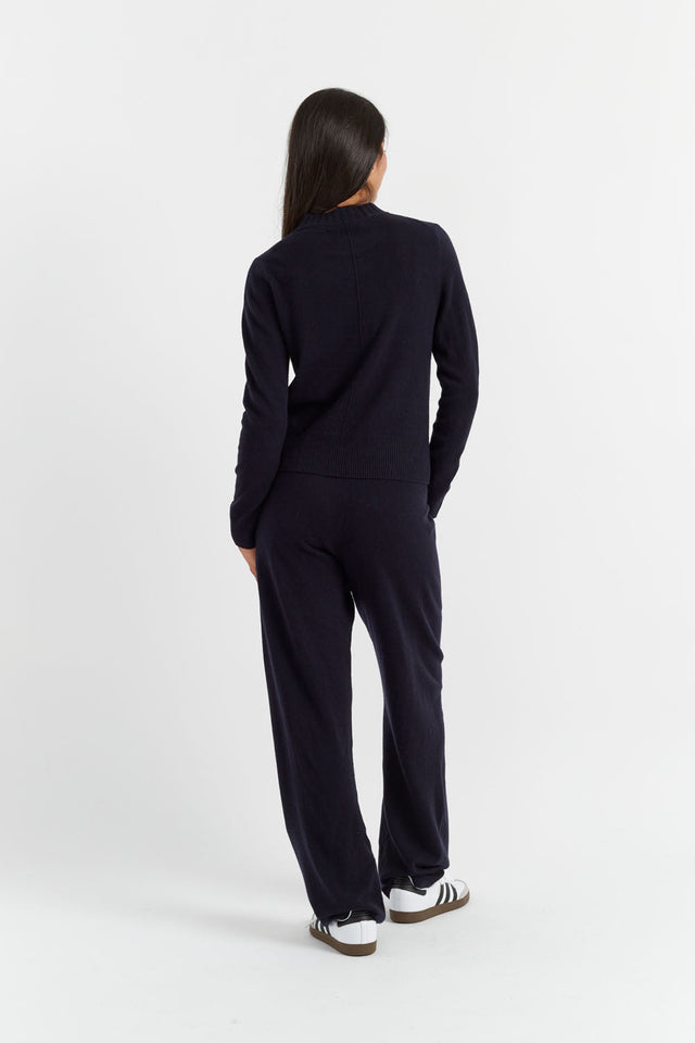 Navy Wool-Cashmere Wide-Leg Track Pants image 2