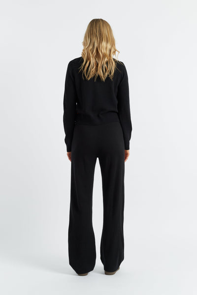 Black Wool-Cashmere Crew Neck Cardigan